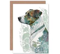 Artery8 Jack Russell Dog Modern Watercolour Portrait Illustration Art Birthday Sealed Greeting Card Plus Envelope Blank inside