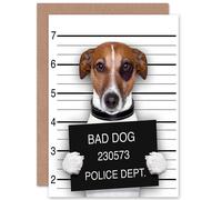 Artery8 Jack Russell Dog Mugshot Police Bad Photo Birthday Greetings Card in Black Artery8 Black