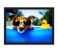 Artery8 Jack Russell Dog Sunglasses Rubber Duck A4 Artwork Framed Wall Art Print