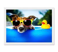 Artery8 Jack Russell Dog Sunglasses Rubber Duck A4 Artwork Framed Wall Art Print