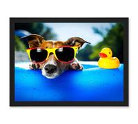 Artery8 Jack Russell Dog Sunglasses Rubber Duck A4 Artwork Framed Wall Art Print