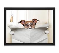 Artery8 Jack Russell Dog Toilet Reading Newspaper Photo Mock Up A4 Artwork Framed Wall Art Print