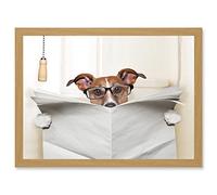 Artery8 Jack Russell Dog Toilet Reading Newspaper Photo Mock Up A4 Artwork Framed Wall Art Print