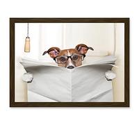 Artery8 Jack Russell Dog Toilet Reading Newspaper Photo Mock Up A4 Artwork Framed Wall Art Print