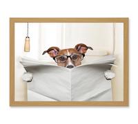 Artery8 Jack Russell Dog Toilet Reading Newspaper Photo Mock Up A4 Artwork Framed Wall Art Print