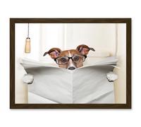 Artery8 Jack Russell Dog Toilet Reading Newspaper Photo Mock Up A4 Artwork Framed Wall Art Print
