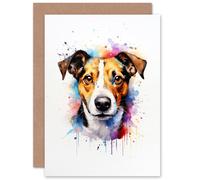 Artery8 Jack Russell Lovers Gift Watercolour Pet Portrait Painting Artwork Sealed Greeting Card Plus Envelope Blank inside
