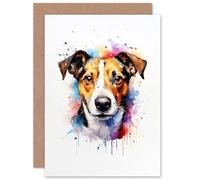 Artery8 Jack Russell Lovers Gift Watercolour Pet Portrait Painting Artwork Sealed Greeting Card Plus Envelope Blank inside
