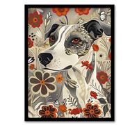Artery8 Jack Russell Terrier Floral Dog Lover Pet Portrait Living Room Artwork Framed Wall Art Print 18X24 Inch