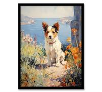 Artery8 Jack Russell Terrier Floral Dog Portrait Oil Painting Artwork Framed Wall Art Print A4