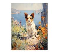 Wall Art Print Jack Russell Terrier Floral Dog Portrait Oil Painting Poster Artery8 Multi W24 inch x H32 inch