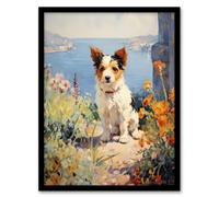 Wall Art Print Jack Russell Terrier Floral Dog Portrait Oil Painting Framed Art Artery8 Multi A4