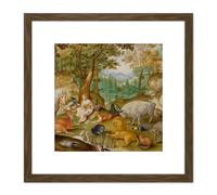 Artery8 Jacob Hoefnagel Orpheus Charming The Animals Cropped 8X8 Inch Square Wooden Framed Wall Art Print Picture with Mount in Brown Artery8 Brown