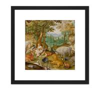 Artery8 Jacob Hoefnagel Orpheus Charming The Animals Cropped 8X8 Inch Square Wooden Framed Wall Art Print Picture with Mount in Black Artery8 Black