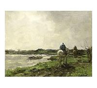 Artery8 Jacob Maris Towpath Canal Horse Painting Art Print Canvas Premium Wall Decor Poster Mural