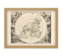 Artery8 Jacques Cassini Flat Earth Map 1713 Sepia Colour Terrestrial Planisphere According to Astronomers New Observations Decorative World Polar Projection Artwork Framed Wall Art Print A4