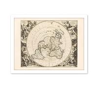 Artery8 Jacques Cassini Flat Earth Map 1713 Sepia Colour Terrestrial Planisphere According to Astronomers New Observations Decorative World Polar Projection Artwork Framed Wall Art Print 18X24 Inch