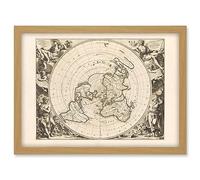 Artery8 Jacques Cassini Flat Earth Map 1713 Sepia Colour Terrestrial Planisphere According to Astronomers New Observations Decorative World Polar Projection Artwork Framed A3 Wall Art Print