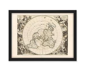 Artery8 Jacques Cassini Flat Earth Map 1713 Sepia Colour Terrestrial Planisphere According to Astronomers New Observations Decorative World Polar Projection Artwork Framed A3 Wall Art Print