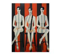 Artery8 Jailhouse Rock Conceptual Vintage Style Oil Painting Red Grey White Striped Musician Female Trio Large Wall Art Poster Print Thick Paper 18X24 Inch