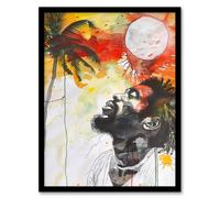 Artery8 Jamaican Man Portrait Sunset Palm Tree Rastafari Living Room Artwork Framed Wall Art Print A4