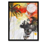 Artery8 Jamaican Man Portrait Sunset Palm Tree Rastafari Living Room Artwork Framed Wall Art Print A4