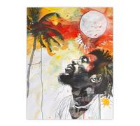 Artery8 Jamaican Man Portrait Sunset Palm Tree Rastafari Wall Art Print in Red | Size: W18" x H24" Artery8 Red W18" x H24"