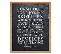 Artery8 James 1:2-3 The Testing of Your Faith Develops Perserverance Christian Bible Verse Quote Scripture Typography Art Print Framed Poster Wall Decor 12x16 inch