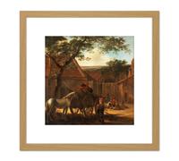 Artery8 Jan Both Farmyard Painting 8X8 Inch Square Wooden Framed Wall Art Print Picture with Mount in Light Oak Artery8 Light Oak
