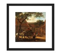 Artery8 Jan Both Farmyard Painting 8X8 Inch Square Wooden Framed Wall Art Print Picture with Mount in Black Artery8 Black