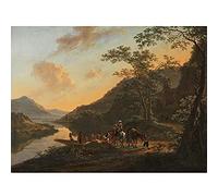 Artery8 Jan Both Italian Landscape With Ferry Art Print Canvas Premium Wall Decor Poster Mural