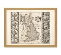 Artery8 Jansson 17th Century Anglo Saxon Map Britain Brittania Artwork Framed A3 Wall Art Print