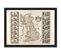 Artery8 Jansson 17th Century Anglo Saxon Map Britain Brittania Artwork Framed Wall Art Print A4