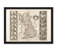 Artery8 Jansson 17th Century Anglo Saxon Map Britain Brittania Artwork Framed Wall Art Print A4 in Black Artery8 Black