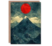 Artery8 Japan Alps Red Sun Mountain Range Landscape Birthday Greeting Card in Blue Artery8 Blue