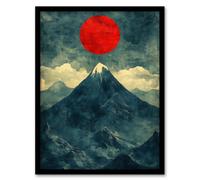 Artery8 Japan Alps Red Sun Mountain Range Landscape Wall Art Print - A4 Size