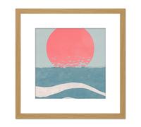 Artery8 Japan Inspired Ocean Sunset Sunrise Seascape Abstract Pastel Painting Square Wooden Framed Wall Art Print Picture 8X8 Inch in Light Oak Artery8 Light Oak