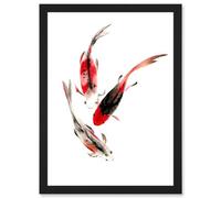Wee Blue Coo Japanese Koi Fish Black And Red Swimming Artwork Framed Wall Art Print A4