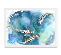 Artery8 Japan Koi Fish Near Surface Pond White Black Orange Artwork Framed Wall Art Print A4 Artery8 White