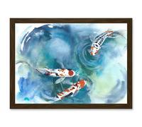 Artery8 Japan Koi Fish Near Surface Pond White Black Orange Artwork Framed Wall Art Print A4 in Brown Artery8 Brown