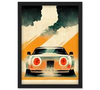 Doppelganger33 LTD Japanese Sports Car Vintage Vector Yellow Silver Black Artwork Framed Wall Art Print A4