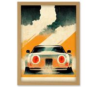 Doppelganger33 LTD Japanese Sports Car Vintage Vector Yellow Silver Black Artwork Framed Wall Art Print A4