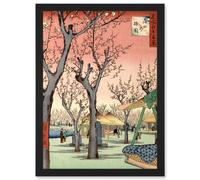 Japan Woodblock Cherry Blossom Tree Park A4 Artwork Framed Wall Art Print Artery8 Black One Size