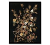 Artery8 Japanese Autumn Flowers G A Audsley Vintage Framed Wall Art Print in Black | Size: A4 Artery8 Black A4