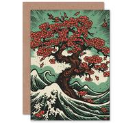 Artery8 Japanese Cherry Blossom Tree on Sea for Wife Her Mum Sister Daughter Mom Gran Nan Birthday Thank You Mothers Day Blank Art Greeting Card