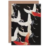 Artery8 Japanese Crane Bird Pattern for Him or Her Man Woman for All Occasions Blank Art Greeting Card