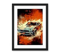 Artery8 Japanese Drift Car JDM Action Scene Painting Red Blue Speed Motorsport Driving Artwork Framed Wall Art Print 18X24 Inch