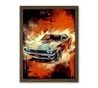Artery8 Japanese Drift Car JDM Action Scene Painting Red Blue Speed Motorsport Driving Artwork Framed Wall Art Print 18X24 Inch