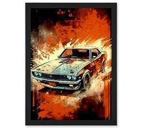 Artery8 Japanese Drift Car JDM Action Scene Painting Red Blue Speed Motorsport Driving Artwork Framed A3 Wall Art Print