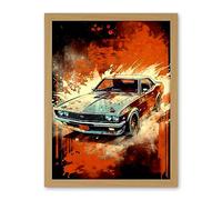 Artery8 Japanese Drift Car JDM Action Scene Painting Red Blue Speed Motorsport Driving Artwork Framed Wall Art Print 18X24 Inch